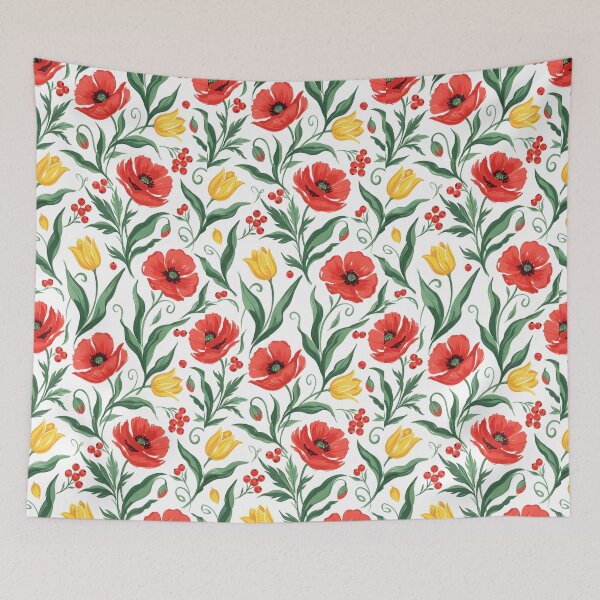Item preview,  Red Poppy & Yellow Tulip Botanical - Vintage Garden Floral designed and sold by Ela Art Space .