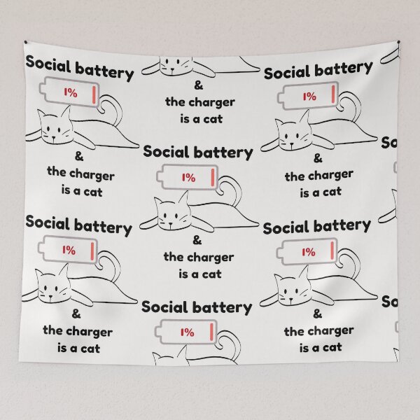 Item preview, Social Battery 1 Percent Cute Introvert Cat designed and sold by alizaussi.
