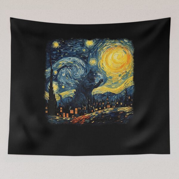 Item preview, Catzilla Vintage Starry Night for Cat Lover designed and sold by studio-ssaam.