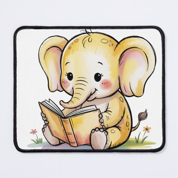 Item preview, Cute baby elephant in soft butter yellow, sitting and reading an open book designed and sold by 123ks.