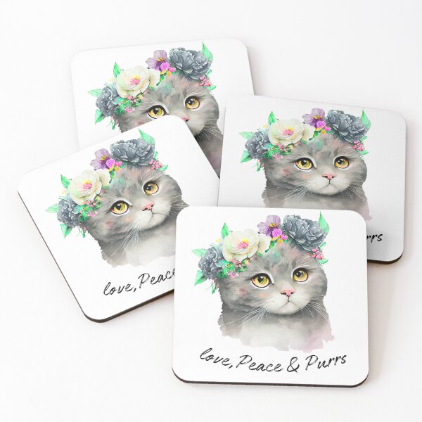 Item preview, Love, Peace & Purrs – Floral Crown Cat designed and sold by teeNova Wear.
