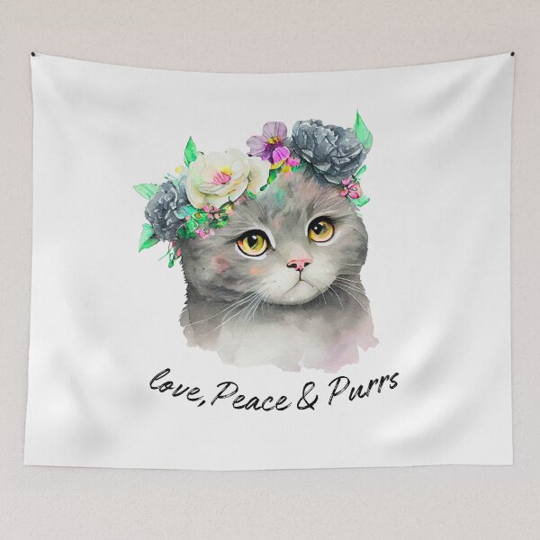Item preview, Love, Peace & Purrs – Floral Crown Cat designed and sold by teeNova Wear.