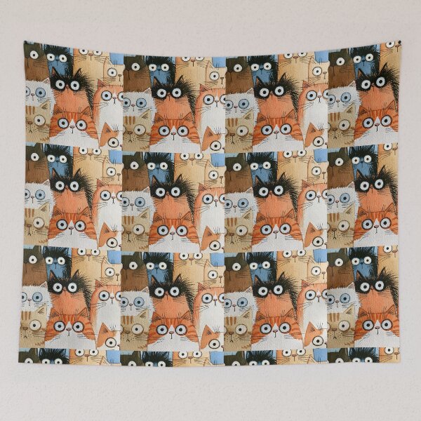 Item preview, Title: Cute Curious Cats – Whimsical Watercolor Cat Crowd designed and sold by KAM-KAM-STORE.