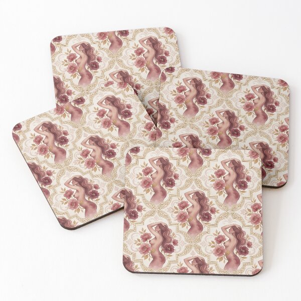 Item preview, Floral Nude Woman Pattern – Art Nouveau Boho Vintage Botanical Design designed and sold by HappyOops.