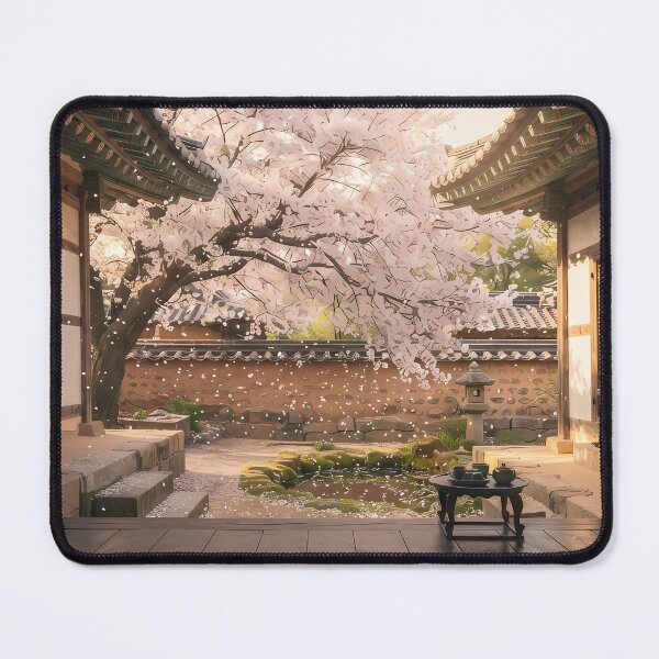 Item preview, Spring Cherry Blossom Rain over a Traditional Hanok: A Serene Moment on the Daecheongmaru | designed and sold by SOOstudio73.