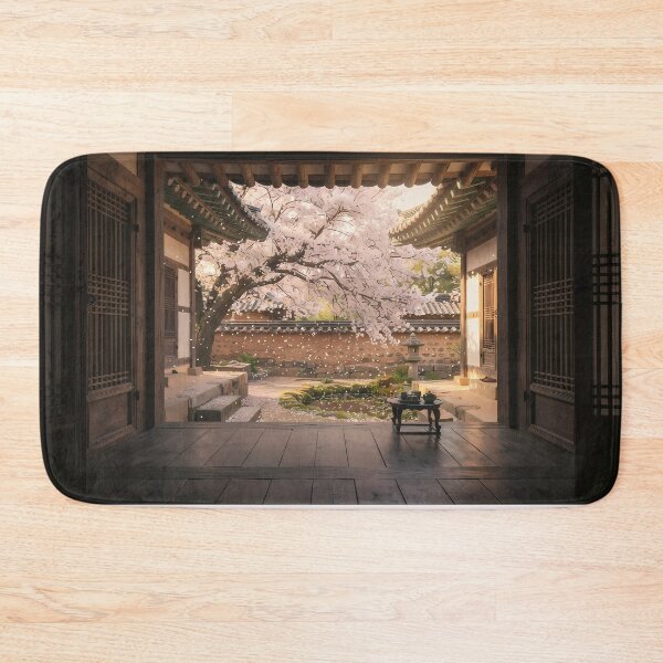 Item preview, Spring Cherry Blossom Rain over a Traditional Hanok: A Serene Moment on the Daecheongmaru | designed and sold by SOOstudio73.