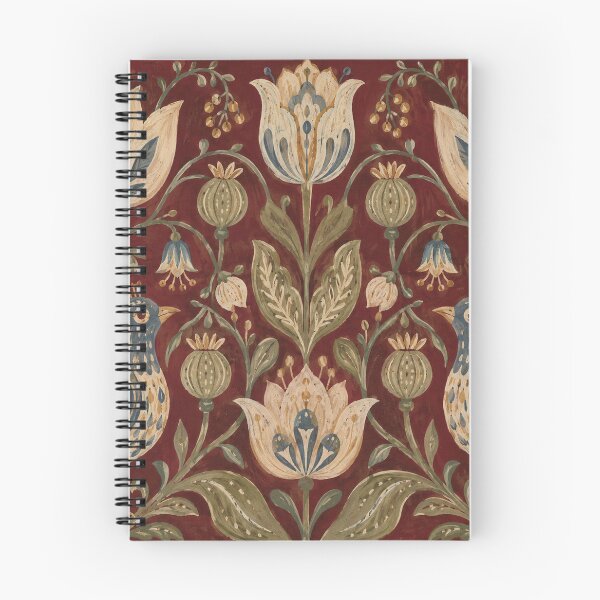 Item preview, Oxblood Folk Garden with Dusty Blue Birds designed and sold by Planthem.