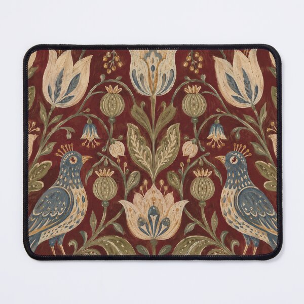 Item preview, Oxblood Folk Garden with Dusty Blue Birds designed and sold by Planthem.