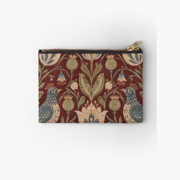 Item preview, Oxblood Folk Garden with Dusty Blue Birds designed and sold by Planthem.