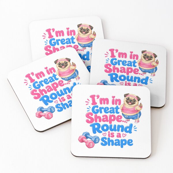 Item preview, Round Is a Shape Cute Pug Fitness Funny Workout Quote designed and sold by ArtisticDesignsbyLinda.