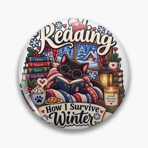 Item preview, Reading Is How I Survive Winter Cozy Black Cat Book Lover Design designed and sold by CreativeLook25.