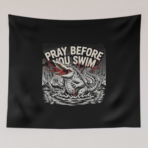 Item preview, Pray Before You Swim White Crocodile Blood Spray Graphic designed and sold by Enea Kelo.