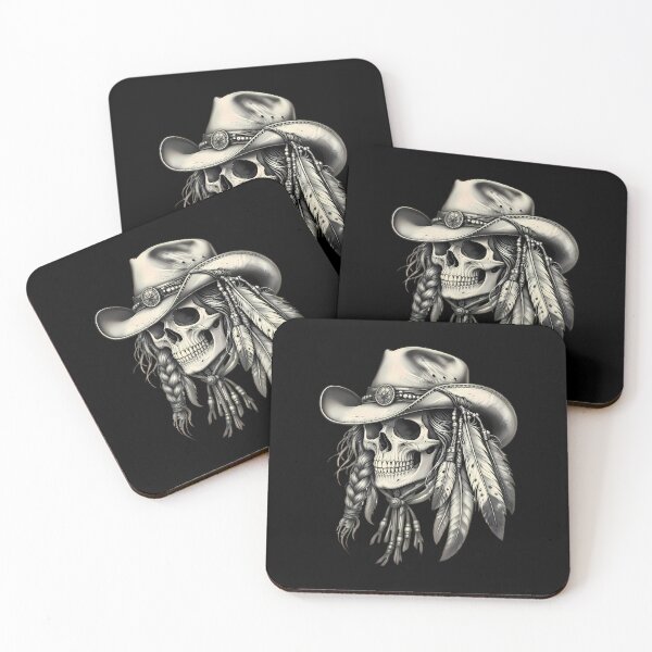 Item preview, Cowboy Skull With Tribal Feathers Hair designed and sold by Linework Studio.