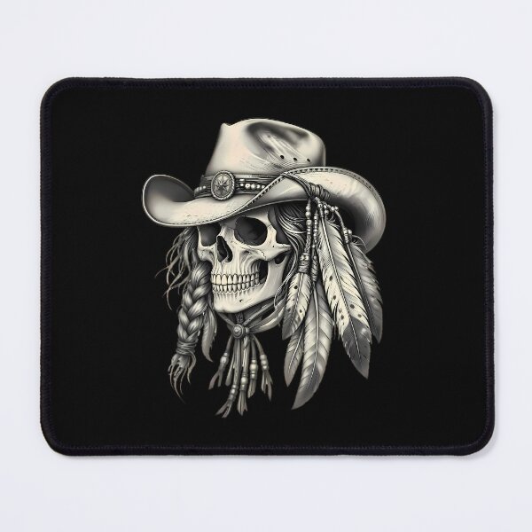 Item preview, Cowboy Skull With Tribal Feathers Hair designed and sold by Linework Studio.