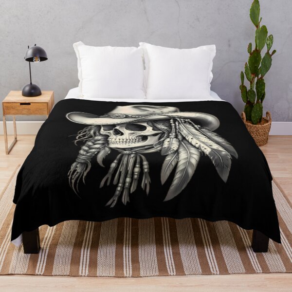 Item preview, Cowboy Skull With Tribal Feathers Hair designed and sold by Linework Studio.