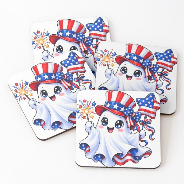 Item preview, Cute Patriotic Ghost with Firework – USA Flag 4th of July Kawaii Sticker designed and sold by ghatwalsachin.