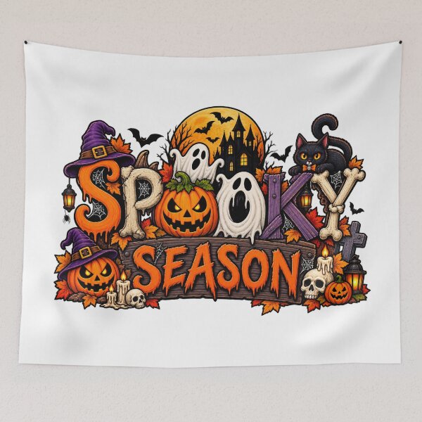 Item preview, Spooky Season Halloween Haunted House Pumpkin Ghost Cat Skeleton designed and sold by afr-saad.