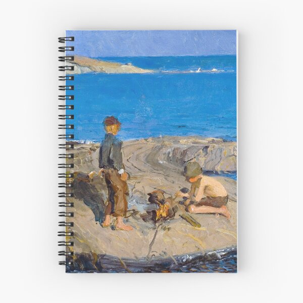 Item preview, Boys on a Skerry rocky coastline nautical maritime ocean blue seascape painting print by Venny Soldan-Brofeldt  designed and sold by Jéanpaul  Ferro.