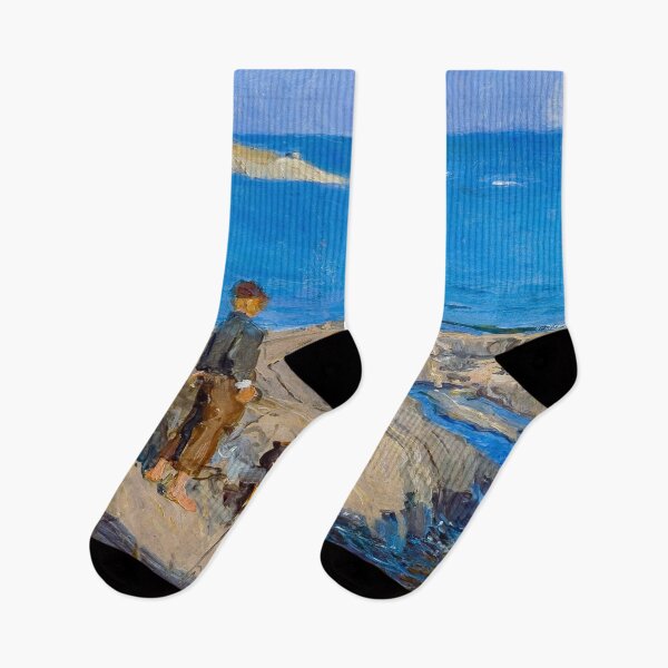 Item preview, Boys on a Skerry rocky coastline nautical maritime ocean blue seascape painting print by Venny Soldan-Brofeldt  designed and sold by Jéanpaul  Ferro.