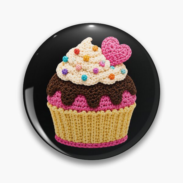 Item preview, Crochet-Style Pink Heart Garnish Cupcake on Black Print Shapes Mania designed and sold by Shapes-Mania.