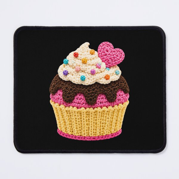 Item preview, Crochet-Style Pink Heart Garnish Cupcake on Black Print Shapes Mania designed and sold by Shapes-Mania.