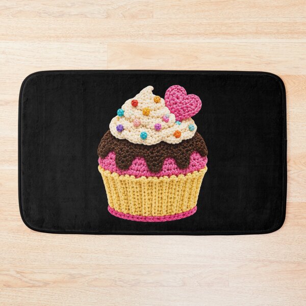Item preview, Crochet-Style Pink Heart Garnish Cupcake on Black Print Shapes Mania designed and sold by Shapes-Mania.