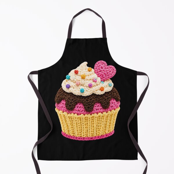Item preview, Crochet-Style Pink Heart Garnish Cupcake on Black Print Shapes Mania designed and sold by Shapes-Mania.