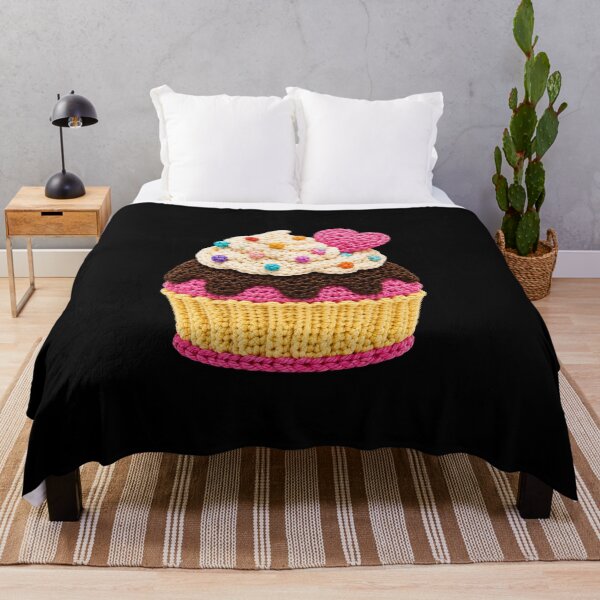 Item preview, Crochet-Style Pink Heart Garnish Cupcake on Black Print Shapes Mania designed and sold by Shapes-Mania.