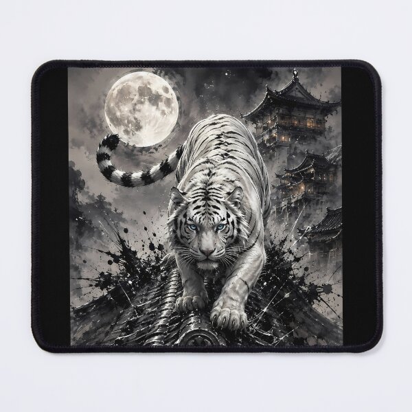 Item preview, White Tiger Under the Full Moon – Chinese Ink Art designed and sold by ManJiangHong.