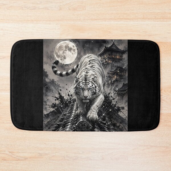 Item preview, White Tiger Under the Full Moon – Chinese Ink Art designed and sold by ManJiangHong.