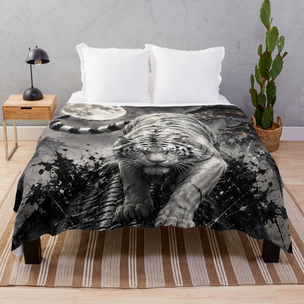 Item preview, White Tiger Under the Full Moon – Chinese Ink Art designed and sold by ManJiangHong.