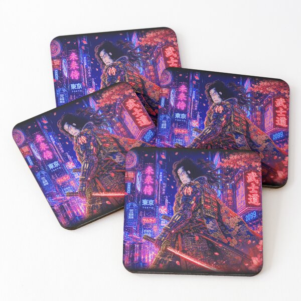 Item preview, Cybernetic Samurai Warrior in Neo Tokyo, Japanese Cyberpunk Anime Art designed and sold by RhymeArc.
