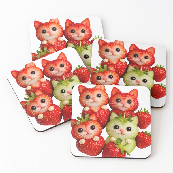 Item preview, Cute Strawberry Cats Kawaii Fruit Animals Art designed and sold by AmirArtisanVibe.