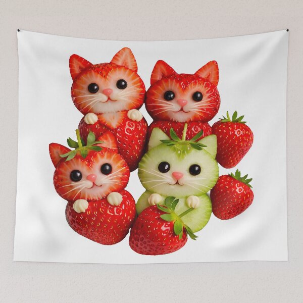 Item preview, Cute Strawberry Cats Kawaii Fruit Animals Art designed and sold by AmirArtisanVibe.