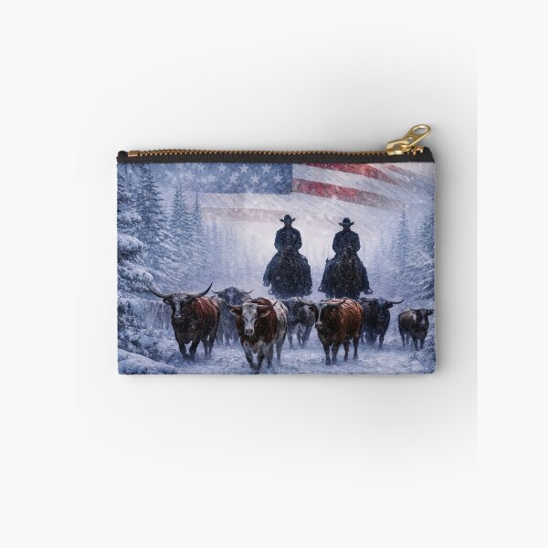 Item preview, Cowboys Herding Cattle in Snow Winter Christmas Holiday Patriotic designed and sold by Stephanie Laird.