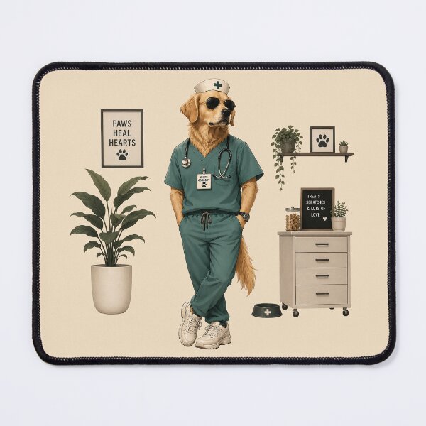 Item preview, Golden Retriever Nurse Funny Animal Art designed and sold by Furflix.