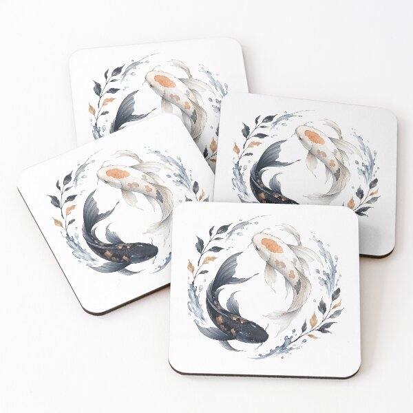 Item preview, Watercolor Yin Yang Koi Fish with Golden Leaves  designed and sold by Jaideep Walia.