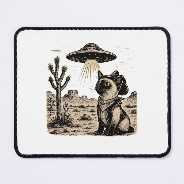 Item preview, Cowboy Cat Abducted by UFO Desert Vintage Art designed and sold by OlyvieArt.