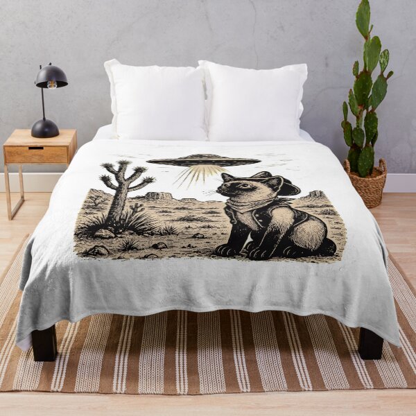 Item preview, Cowboy Cat Abducted by UFO Desert Vintage Art designed and sold by OlyvieArt.