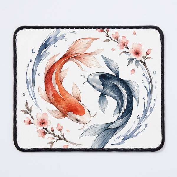 Item preview, Red and Blue Watercolor Koi Fish with Cherry Blossoms designed and sold by Jaideep Walia.
