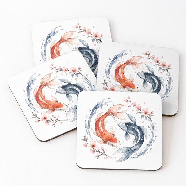 Item preview, Red and Blue Watercolor Koi Fish with Cherry Blossoms  designed and sold by Jaideep Walia.