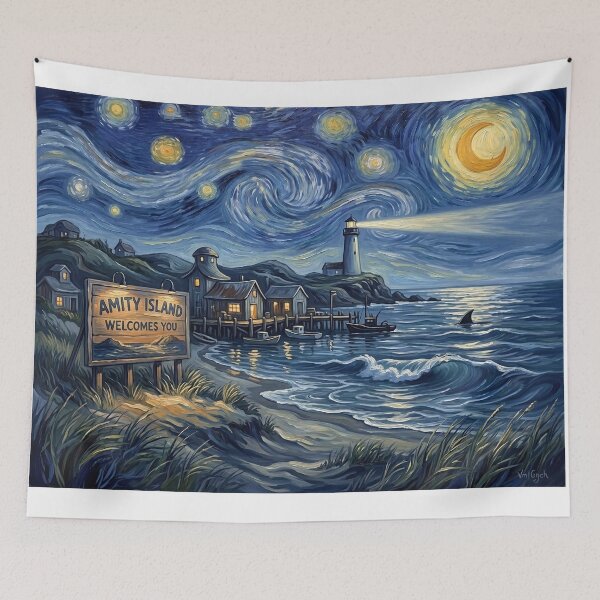 Item preview, Amity Island Welcomes You Starry Night Art designed and sold by Bad-Decisions-Designs.