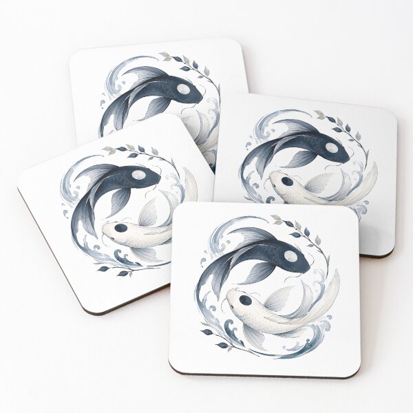 Item preview, Watercolor Yin Yang Koi Fish with Blue Vine Leaves  designed and sold by Jaideep Walia.