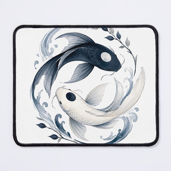 Item preview, Watercolor Yin Yang Koi Fish with Blue Vine Leaves designed and sold by Jaideep Walia.