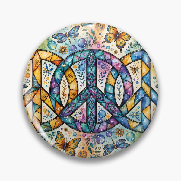 Item preview, Hippie Stained Glass Peace & Butterfly - Watercolor Boho Festival designed and sold by Ela Art Space .