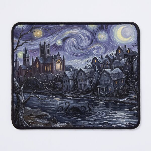 Item preview, Arkham Massachusetts Starry Night Lovecraft Landscape designed and sold by Bad-Decisions-Designs.