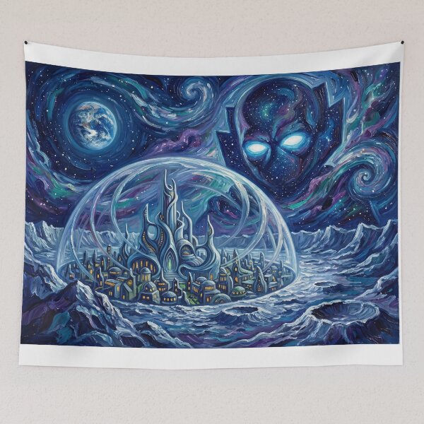 Item preview, Attilan Starry Night Marvel Comic Landscape designed and sold by Bad-Decisions-Designs.
