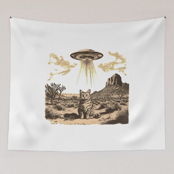 Item preview, Cat UFO Desert Vintage Engraving Art designed and sold by OlyvieArt.
