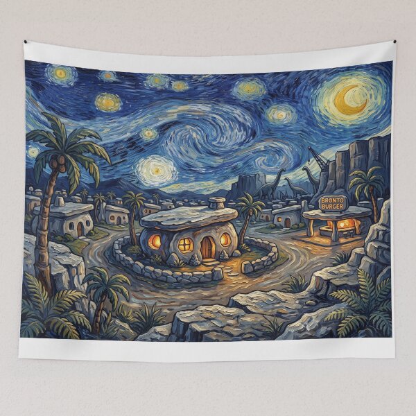 Item preview, Bedrock Starry Night Prehistoric Landscape designed and sold by Bad-Decisions-Designs.