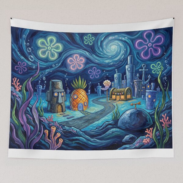 Item preview, Bikini Bottom Starry Night Underwater Landscape designed and sold by Bad-Decisions-Designs.